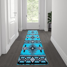 Mohave Collection 2' x 7' Turquoise Traditional Southwestern Style Area Rug - Olefin Fibers with Jute Backing [FLF-ACD-RGC318-27-TQ-GG]