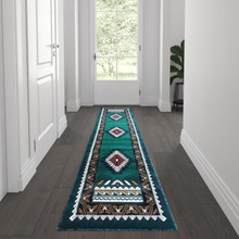 Ventana Collection Southwest 2x7 Hunter Green Area Rug - Olefin Rug with Jute Backing - Hallway, Entryway, Bedroom, Living Room [FLF-ACD-RG2593-27-HG-GG]