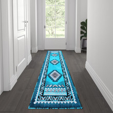 Ventana Collection Southwest 2' x 7' Turquoise Area Rug - Olefin Rug with Jute Backing - Hallway, Entryway, Bedroom, Living Room [FLF-ACD-RGD143-27-TQ-GG]