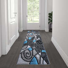Jubilee Collection 2' x 7' Blue Abstract Area Rug - Olefin Rug with Jute Backing for Hallway, Entryway, Bedroom, Living Room [FLF-ACD-RGTRZ860-27-BL-GG]