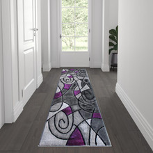 Jubilee Collection 2' x 7' Purple Abstract Area Rug - Olefin Rug with Jute Backing for Hallway, Entryway, Bedroom, Living Room [FLF-ACD-RGTRZ860-27-PU-GG]
