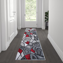 Jubilee Collection 2' x 7' Red Abstract Area Rug - Olefin Rug with Jute Backing for Hallway, Entryway, Bedroom, Living Room [FLF-ACD-RGTRZ860-27-RD-GG]