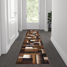 Elio Collection 2' x 7' Chocolate Color Blocked Area Rug - Olefin Rug with Jute Backing - Entryway, Living Room, or Bedroom [FLF-ACD-RGTRZ861-27-CO-GG]