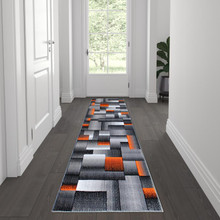 Elio Collection 2' x 7' Orange Color Blocked Area Rug - Olefin Rug with Jute Backing - Entryway, Living Room, or Bedroom [FLF-ACD-RGTRZ861-27-OR-GG]