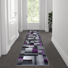 Elio Collection 2' x 7' Purple Color Blocked Area Rug - Olefin Rug with Jute Backing - Entryway, Living Room, or Bedroom [FLF-ACD-RGTRZ861-27-PU-GG]