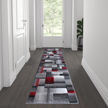 Elio Collection 2' x 7' Red Color Blocked Area Rug - Olefin Rug with Jute Backing - Entryway, Living Room, or Bedroom [FLF-ACD-RGTRZ861-27-RD-GG]