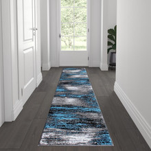 Rylan Collection 2' x 7' Blue Abstract Area Rug - Olefin Rug with Jute Backing for Hallway, Entryway, Bedroom, Living Room [FLF-ACD-RGTRZ863-27-BL-GG]