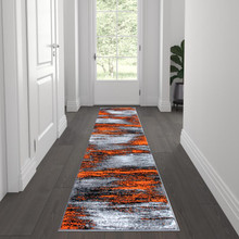 Rylan Collection 2' x 7' Red Abstract Area Rug - Olefin Rug with Jute Backing for Hallway, Entryway, Bedroom, Living Room [FLF-ACD-RGTRZ863-27-OR-GG]