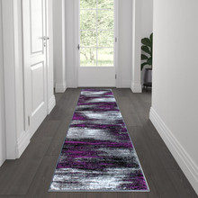Rylan Collection 2' x 7' Purple Abstract Area Rug - Olefin Rug with Jute Backing for Hallway, Entryway, Bedroom, Living Room [FLF-ACD-RGTRZ863-27-PU-GG]