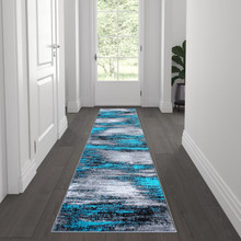 Rylan Collection 2' x 7' Turquoise Abstract Area Rug-Olefin Rug with Jute Backing for Hallway, Entryway, Bedroom, Living Room [FLF-ACD-RGTRZ863-27-TQ-GG]
