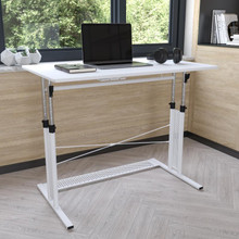 Height Adjustable (27.25-35.75"H) Sit to Stand Home Office Desk - White [FLF-NAN-JN-21908-WH-GG]