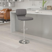 Contemporary Gray Vinyl Adjustable Height Barstool with Vertical Stitch Back and Chrome Base [FLF-CH-132330-GY-GG]