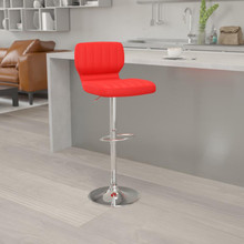 Contemporary Red Vinyl Adjustable Height Barstool with Vertical Stitch Back and Chrome Base [FLF-CH-132330-RED-GG]
