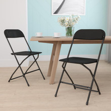 Hercules™ Series Plastic Folding Chair - Black - 2 Pack 650LB Weight Capacity Comfortable Event Chair-Lightweight Folding Chair [FLF-2-LE-L-3-BK-GG]
