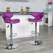 Contemporary Cozy Mid-Back Purple Vinyl Adjustable Height Barstool with Chrome Base [FLF-DS-815-PUR-GG]