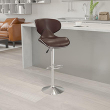 Contemporary Cozy Mid-Back Brown Vinyl Adjustable Height Barstool with Chrome Base [FLF-DS-815-BRN-GG]