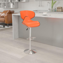 Contemporary Cozy Mid-Back Orange Vinyl Adjustable Height Barstool with Chrome Base [FLF-DS-815-ORG-GG]