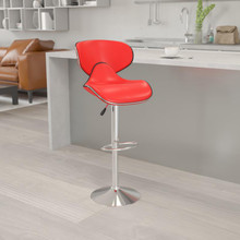 Contemporary Cozy Mid-Back Red Vinyl Adjustable Height Barstool with Chrome Base [FLF-DS-815-RED-GG]