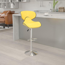 Contemporary Cozy Mid-Back Yellow Vinyl Adjustable Height Barstool with Chrome Base [FLF-DS-815-YEL-GG]