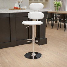 Contemporary White Vinyl Adjustable Height Barstool with Ellipse Back and Chrome Base [FLF-CH-112280-WH-GG]