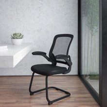 Black Mesh Sled Base Side Reception Chair with Flip-Up Arms [FLF-BL-ZP-8805C-GG]