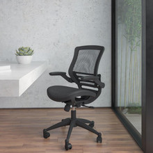 Mid-Back Transparent Black Mesh Executive Swivel Office Chair with Black Frame and Flip-Up Arms [FLF-BL-8801X-BK-GG]