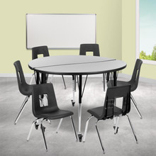 Emmy Mobile 47.5" Circle Wave Flexible Laminate Activity Table Set with 18" Student Stack Chairs, Grey/Black [FLF-XU-GRP-18CH-A48-HCIRC-GY-T-A-CAS-GG]