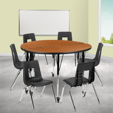 Emmy Mobile 47.5" Circle Wave Flexible Laminate Activity Table Set with 18" Student Stack Chairs, Oak/Black [FLF-XU-GRP-18CH-A48-HCIRC-OAK-T-A-CAS-GG]