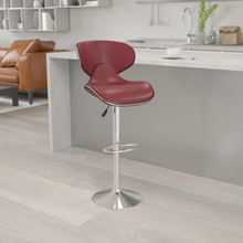 Contemporary Cozy Mid-Back Burgundy Vinyl Adjustable Height Barstool with Chrome Base [FLF-DS-815-BURG-GG]