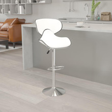 Contemporary Cozy Mid-Back White Vinyl Adjustable Height Barstool with Chrome Base [FLF-DS-815-WH-GG]