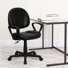 Mid-Back Black LeatherSoft Swivel Ergonomic Task Office Chair with Back Depth Adjustment and Arms [FLF-BT-688-BK-A-GG]