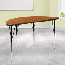 Wren 47.5" Half Circle Wave Flexible Collaborative Oak Thermal Laminate Activity Table - Standard Height Adjustable Legs [FLF-XU-A48-HCIRC-OAK-T-A-GG]