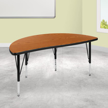 Wren 47.5" Half Circle Wave Flexible Collaborative Oak Thermal Laminate Activity Table - Height Adjustable Short Legs [FLF-XU-A48-HCIRC-OAK-T-P-GG]