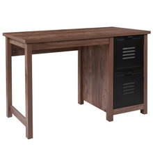 New Lancaster Collection Crosscut Oak Wood Grain Finish Computer Desk with Metal Drawers [FLF-NAN-JN-21736T-GG]