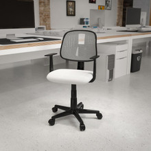 Flash Fundamentals Mid-Back White Mesh Swivel Task Office Chair with Pivot Back and Arms, BIFMA Certified [FLF-LF-134-A-WH-GG]