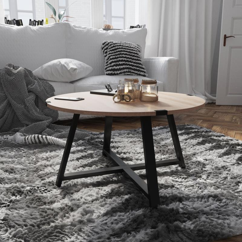 Avery Modern Metal Wrap X Base Driftwood Coffee Table [FLF-NAN-JH