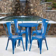 Commercial Grade 24" Round Blue Metal Indoor-Outdoor Table Set with 4 Cafe Chairs [FLF-CH-51080TH-4-18CAFE-BL-GG]
