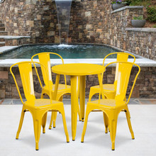 Commercial Grade 24" Round Yellow Metal Indoor-Outdoor Table Set with 4 Cafe Chairs [FLF-CH-51080TH-4-18CAFE-YL-GG]