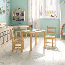 Kids Solid Hardwood Table and Chair Set for Playroom, Bedroom, Kitchen - 3 Piece Set - Natural [FLF-TW-WTCS-1001-NAT-GG]