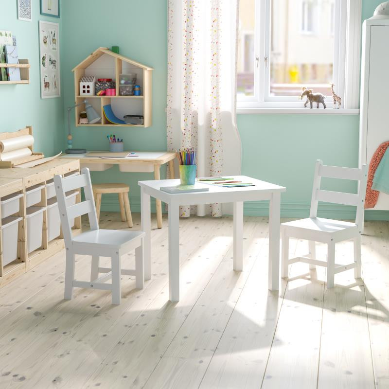 Kids Solid Hardwood Table and Chair Set for Playroom Bedroom