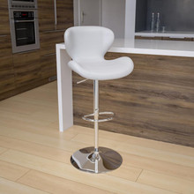 Contemporary White Vinyl Adjustable Height Barstool with Curved Back and Chrome Base [FLF-CH-321-WH-GG]