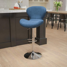 Contemporary Blue Fabric Adjustable Height Barstool with Curved Back and Chrome Base [FLF-CH-321-BLFAB-GG]
