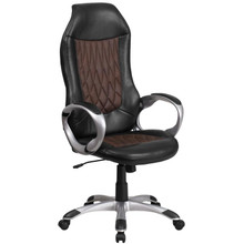 High Back Brown Fabric and Black Vinyl Executive Swivel Office Chair with Arms [FLF-CH-CX0906H-GG]