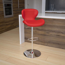 Contemporary Red Vinyl Adjustable Height Barstool with Curved Back and Chrome Base [FLF-CH-321-RED-GG]