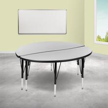 Emmy 2 Piece 47.5" Circle Wave Flexible Grey Thermal Laminate Activity Table Set - Height Adjustable Short Legs [FLF-XU-GRP-A48-HCIRC-GY-T-P-GG]