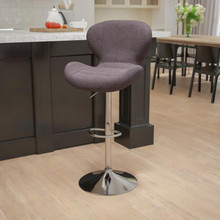 Contemporary Charcoal Fabric Adjustable Height Barstool with Curved Back and Chrome Base [FLF-CH-321-BKFAB-GG]
