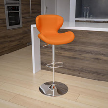 Contemporary Orange Vinyl Adjustable Height Barstool with Curved Back and Chrome Base [FLF-CH-321-ORG-GG]