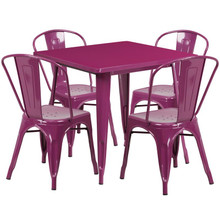 Commercial Grade 31.5" Square Purple Metal Indoor-Outdoor Table Set with 4 Stack Chairs [FLF-ET-CT002-4-30-PUR-GG]