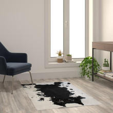 Barstow Collection 3' x 5' Black Faux Cowhide Print Area Rug with Polyester Backing for Living Room, Bedroom, Entryway [FLF-YTG-RGC31523-35-BK-GG]