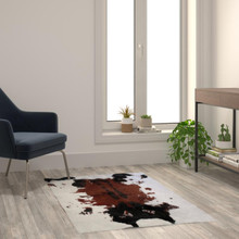 Barstow Collection 3' x 5' Brown Faux Cowhide Print Area Rug with Polyester Backing for Living Room, Bedroom, Entryway [FLF-YTG-RGC31523-35-BN-GG]